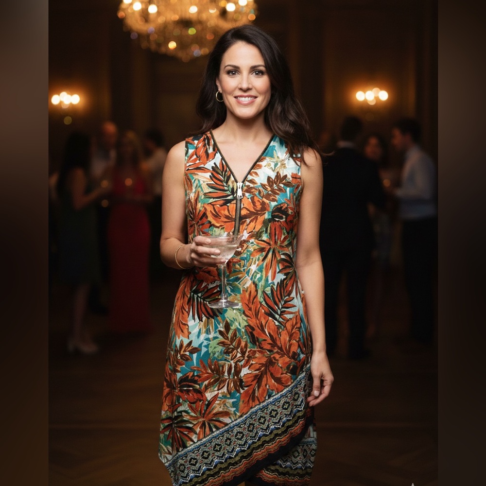 Vibrant Floral Zip-Front Mini Dress
